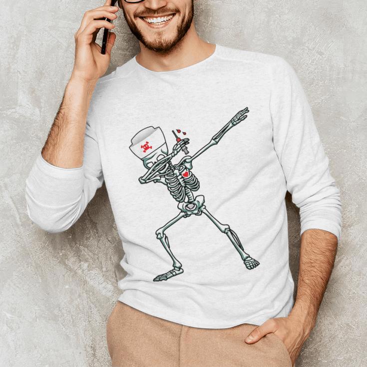 Dabbing Skeleton Nurse Halloween Graduation Unisex Long Sleeve T-Shirt
