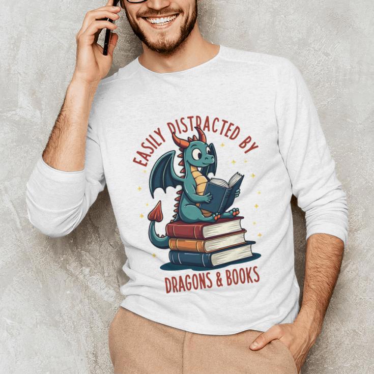 Dark Romance Romantasy Easily Distracted By Dragons & Books Unisex Long Sleeve T-Shirt