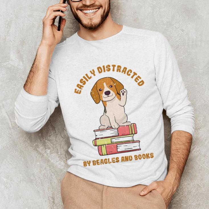 Easily Distracted By Beagles And Books Beagle Dog Unisex Long Sleeve T-Shirt