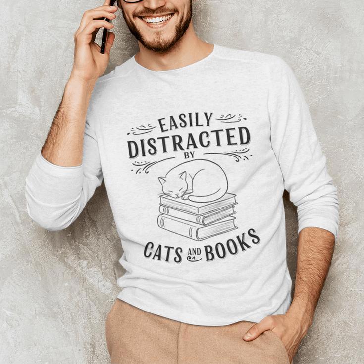 Easily Distracted By Cats And Books For Women Unisex Long Sleeve T-Shirt