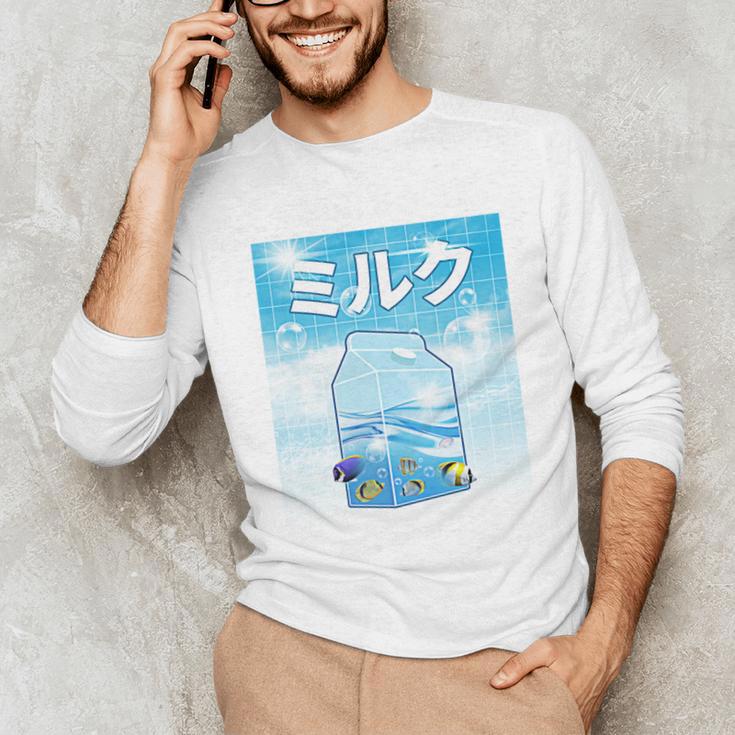 Frutiger Aero Aesthetic Tech Kawaii Milk Underwater Fishes Unisex Long Sleeve T-Shirt Frutiger Aero Aesthetic Tech Kawaii Milk Underwater Fishes Unisex Long Sleeve T-Shirt