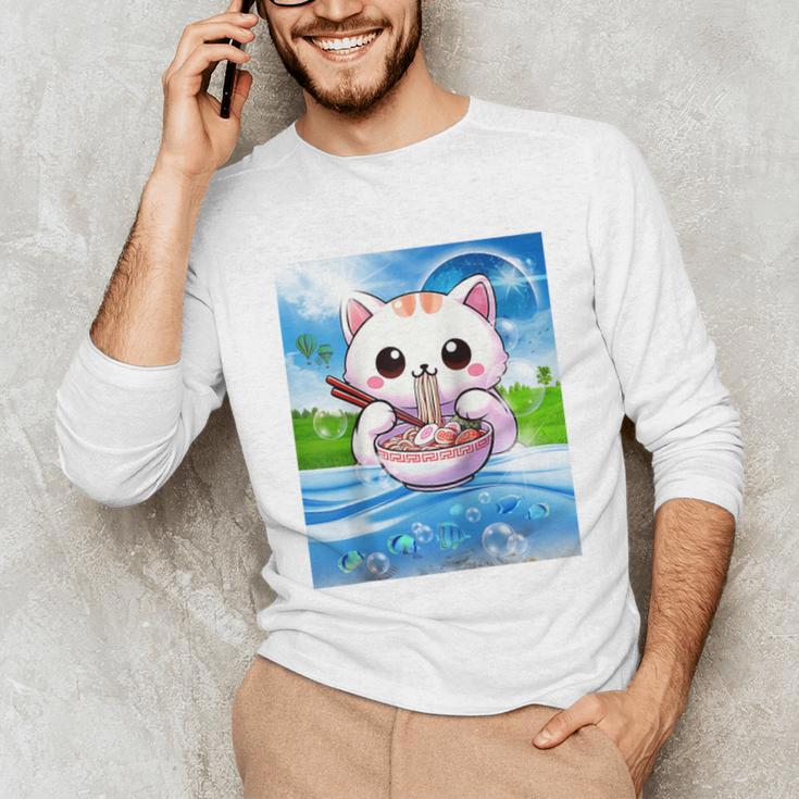 Frutiger Aero Aesthetic Tech Kawaii Ramen Cat Fishes Raglan Baseball Tee Unisex Long Sleeve T-Shirt Frutiger Aero Aesthetic Tech Kawaii Ramen Cat Fishes Raglan Baseball Tee Unisex Long Sleeve T-Shirt