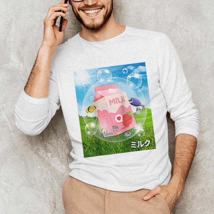 Frutiger Aero Aesthetic Tech Kawaii Strawberry Milk Fishes Raglan Baseball Tee Unisex Long Sleeve T-Shirt Frutiger Aero Aesthetic Tech Kawaii Strawberry Milk Fishes Raglan Baseball Tee Unisex Long Sleeve T-Shirt