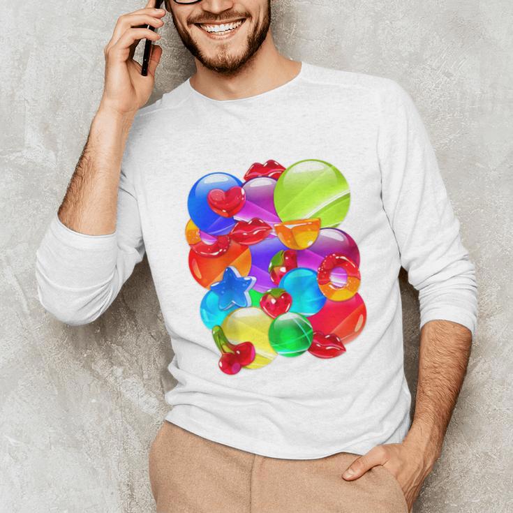 Frutiger Aero Aesthetic Tech Orb Pattern Heart Cherry Lips Raglan Baseball Tee Unisex Long Sleeve T-Shirt