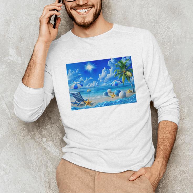 Frutiger Aero Beach Y2k Aesthetic Palm Tree Sand Ocean Premium Unisex Long Sleeve T-Shirt