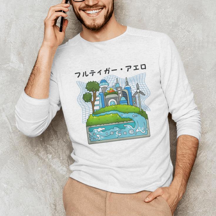 Future City Wind Power Frutiger Aero Y2K Style Ocean Unisex Long Sleeve T-Shirt