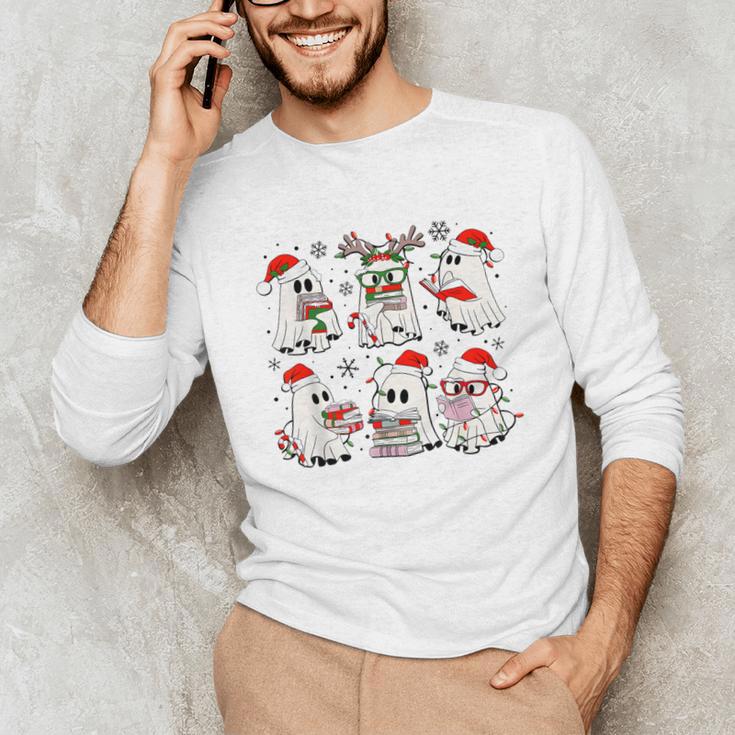Ghost Book Reading Christmas Books Lover Teacher Kids Unisex Long Sleeve T-Shirt