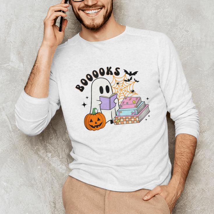 Ghost Reading Halloween Women Teacher Book Lover Unisex Long Sleeve T-Shirt