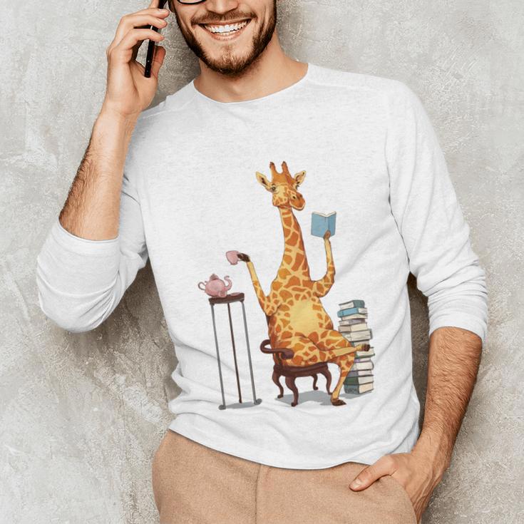 Giraffe Reading Tea Books Coffee Book Lover Graphic Unisex Long Sleeve T-Shirt Giraffe Reading Tea Books Coffee Book Lover Graphic Unisex Long Sleeve T-Shirt