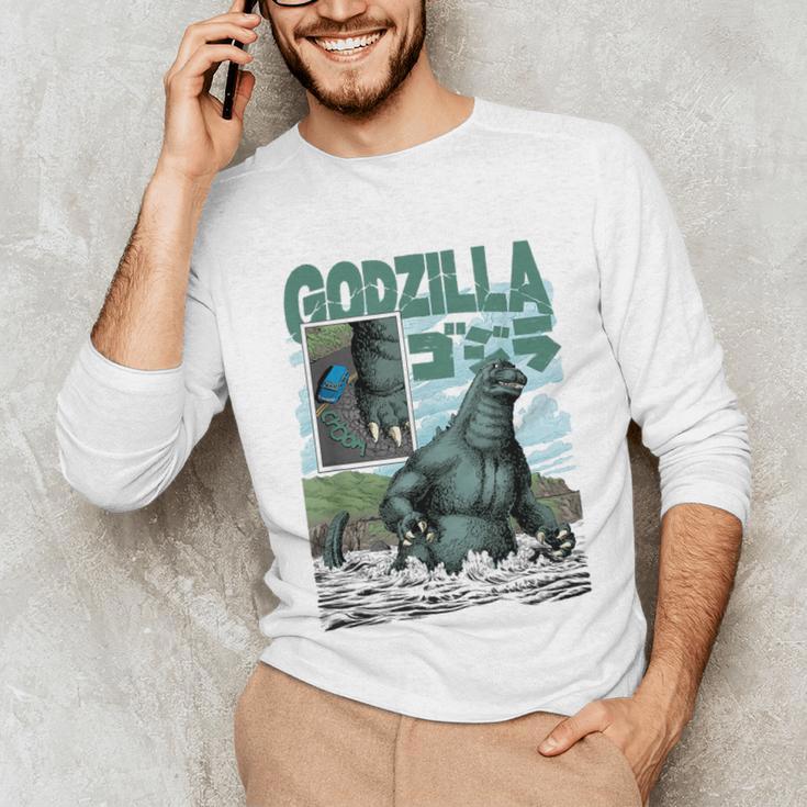 Godzilla Ocean Scene Comic Book Illustration Movie Monster Unisex Long Sleeve T-Shirt