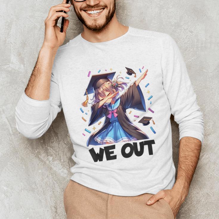 We Out Graduate Dabbing Anime Girl Grad Graduation Unisex Long Sleeve T-Shirt