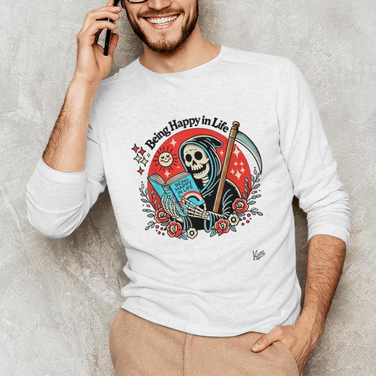 Grim Reaper Reads a Book Unisex Long Sleeve T-Shirt