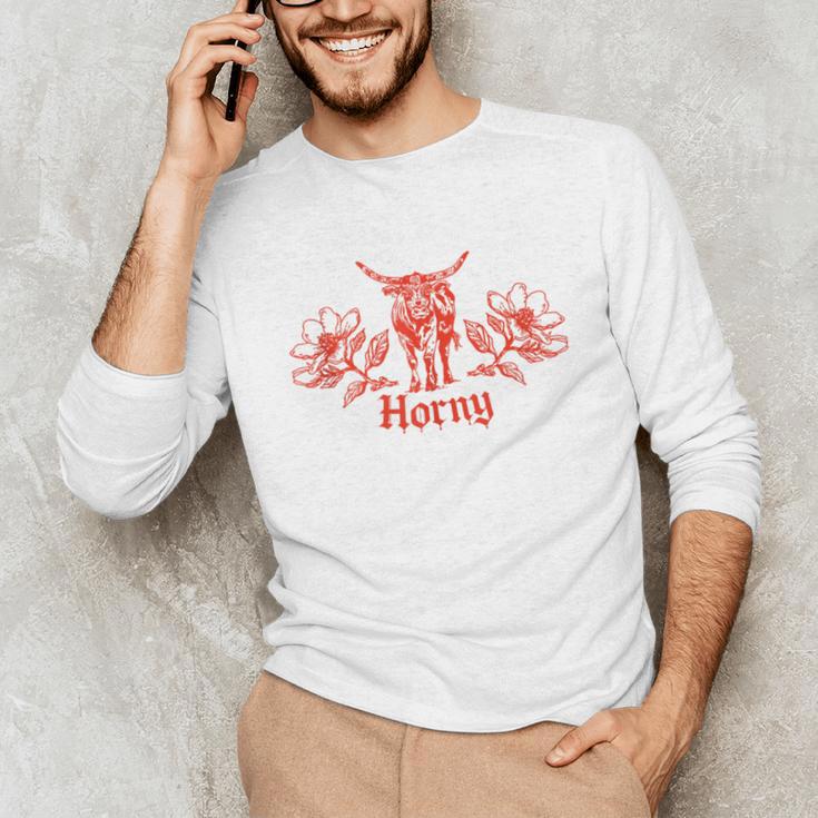 Horny Bull Romance Reader Shirt Spicy Books Bull Pun Unisex Long Sleeve T-Shirt