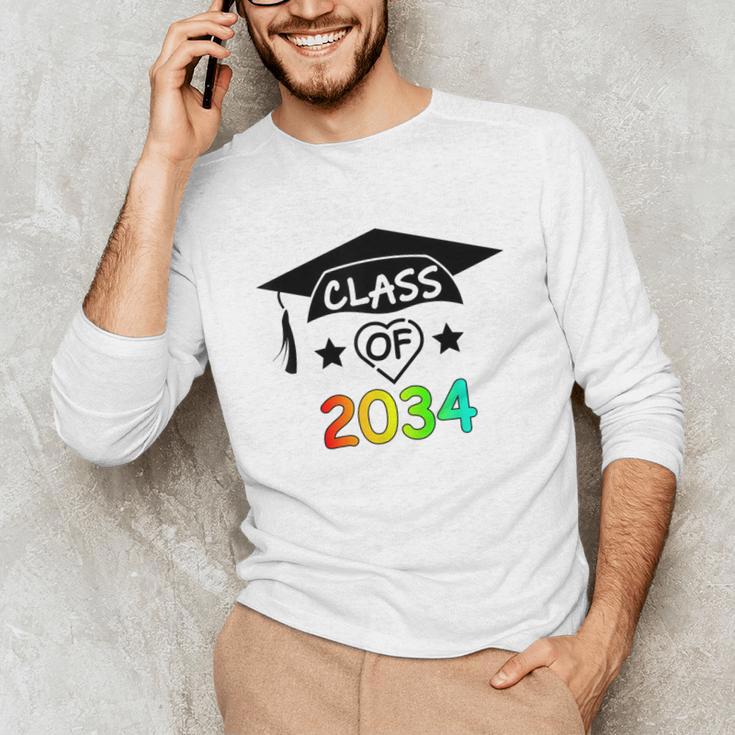 K -12th Grade Hand Prints Space Graduation Class Of 2034 Unisex Long Sleeve T-Shirt