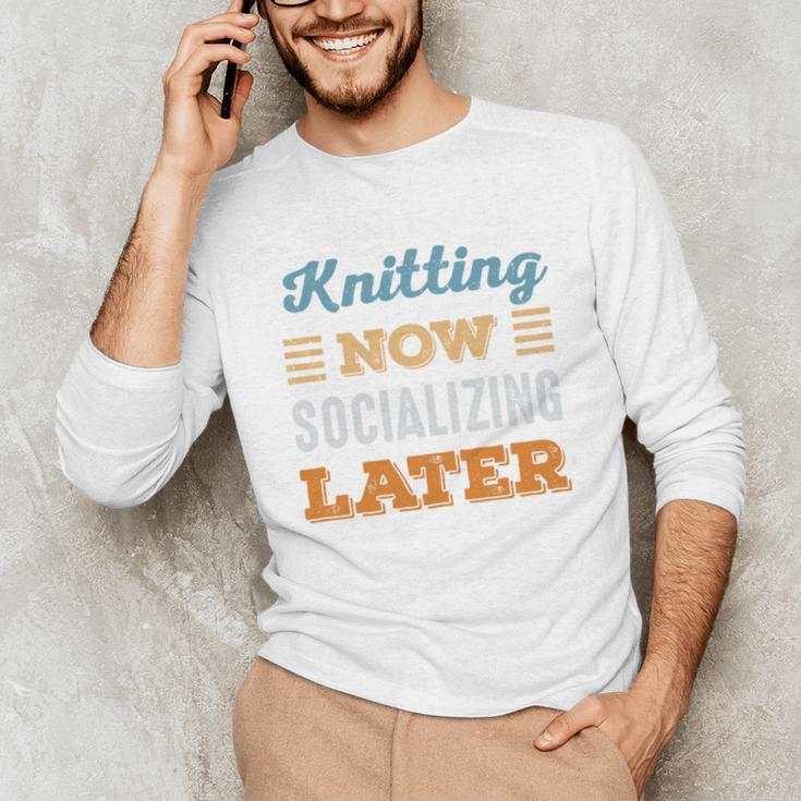 Knitting Now Minimal Socializing Introvert Vintage Unisex Long Sleeve T-Shirt Knitting Now Minimal Socializing Introvert Vintage Unisex Long Sleeve T-Shirt