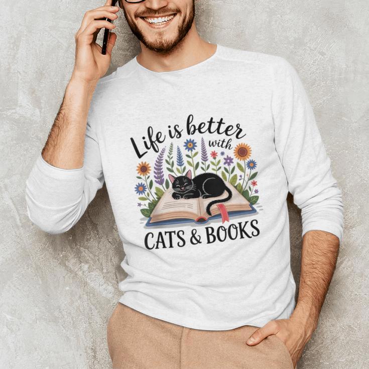 Life Is Better With Cats And Books Unisex Long Sleeve T-Shirt