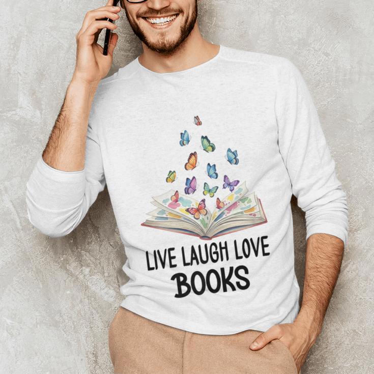 Live Laugh & Love Books Reading Butterfly Book Lover Bookish Premium Unisex Long Sleeve T-Shirt
