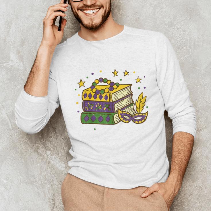 Mardi Gras Book Lover Reading Reader Men Women Kids Unisex Long Sleeve T-Shirt