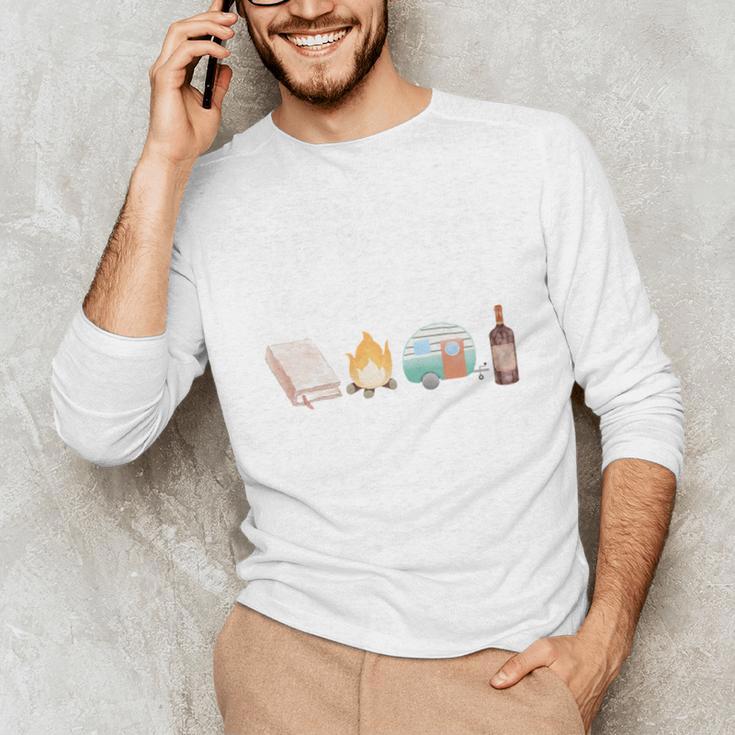 The Perfect Weekend Camping Essentials Wine Books Campfire Unisex Long Sleeve T-Shirt The Perfect Weekend Camping Essentials Wine Books Campfire Unisex Long Sleeve T-Shirt