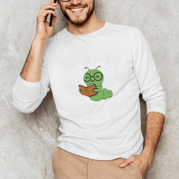 Professional Bookworm Reading Lover Cute Worm Glasses Book Unisex Long Sleeve T-Shirt
