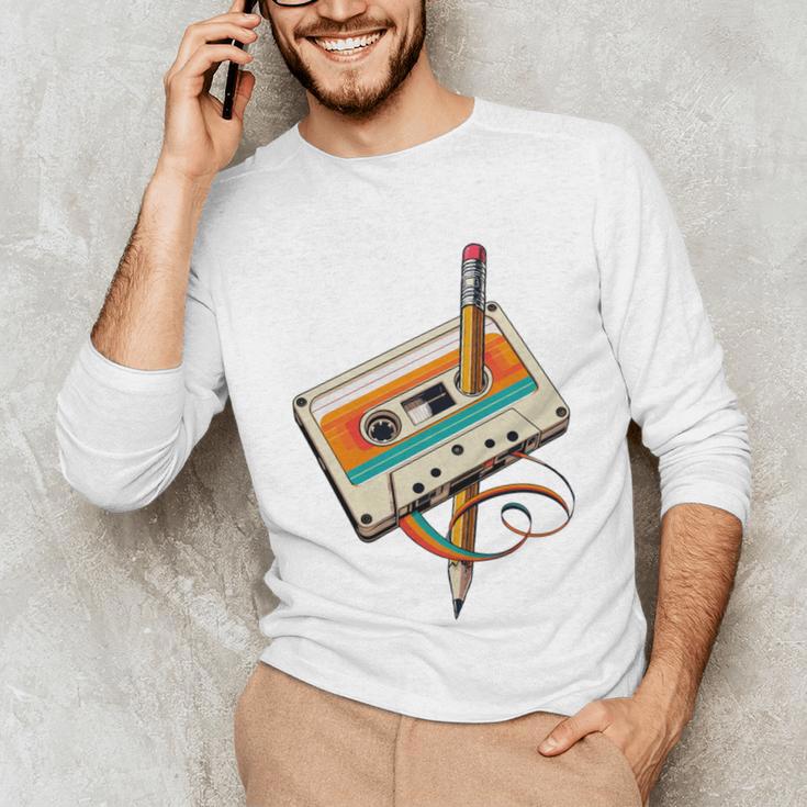 Retro Cassette Tape & Pencil Rewind Nostalgia Party 80s 90s Unisex Long Sleeve T-Shirt