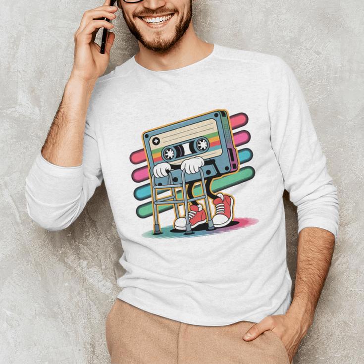 Retro Old Cassette Tape Cartoon With Walker Nostalgia Premium Tri-Blend Unisex Long Sleeve T-Shirt