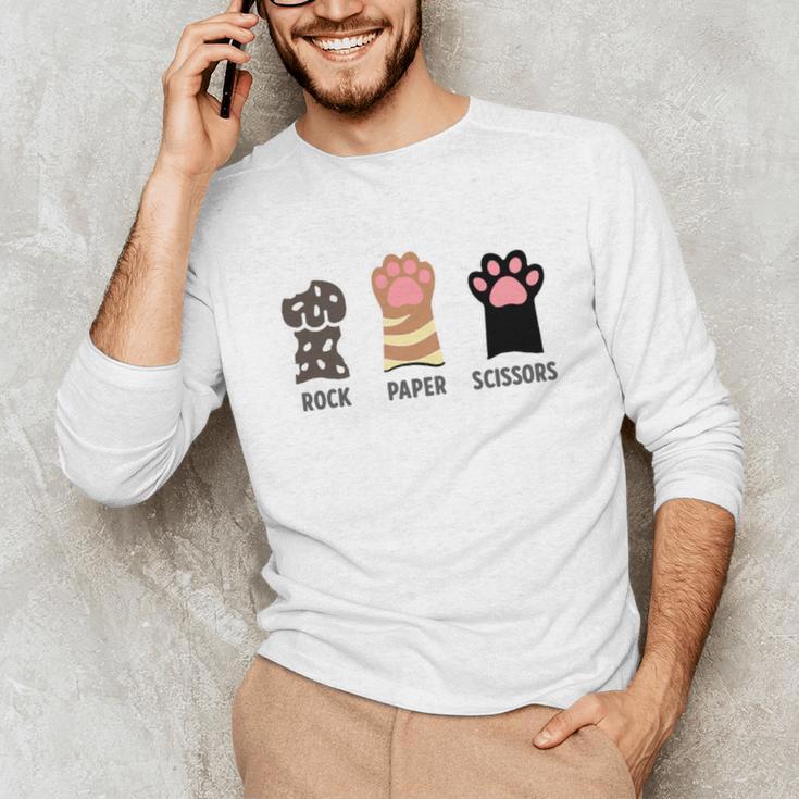 Rock Paper Scissors Hand Game Cute Paw Cat Introvert Unisex Long Sleeve T-Shirt