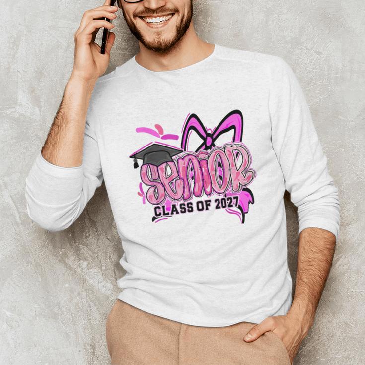 Senior 2027 Class Of 2027 Coquette Girl Pink Graduation 2027 Unisex Long Sleeve T-Shirt