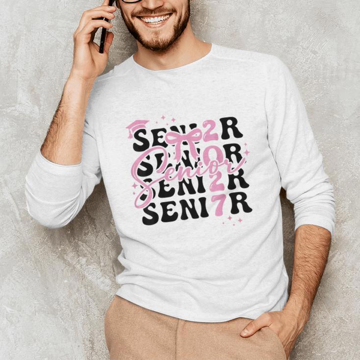 Senior 2027 Class Of 2027 Coquette Pink Bow Graduation 2027 Unisex Long Sleeve T-Shirt