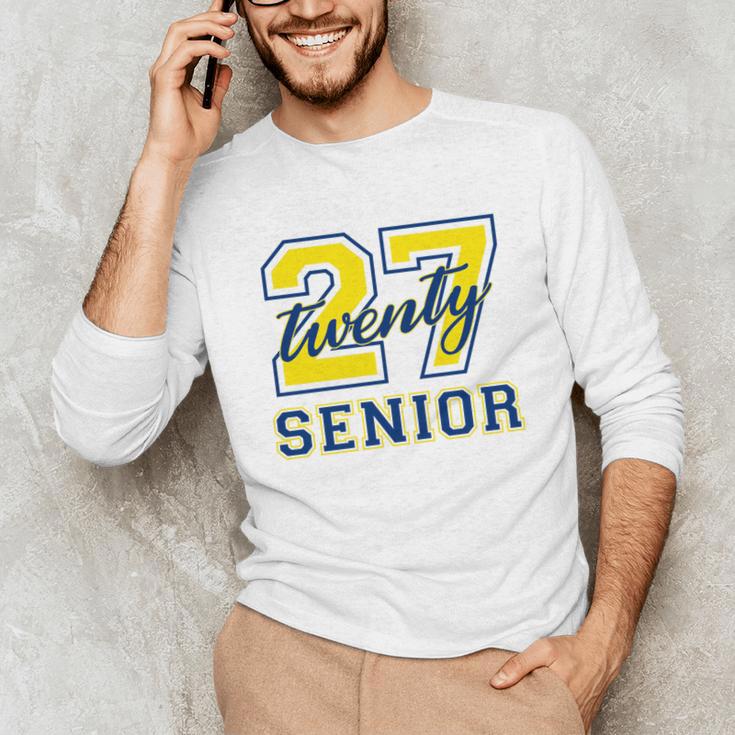 Senior Class Of 2027 Graduation Yellow And Blue On The Back Premium Tri-Blend Unisex Long Sleeve T-Shirt