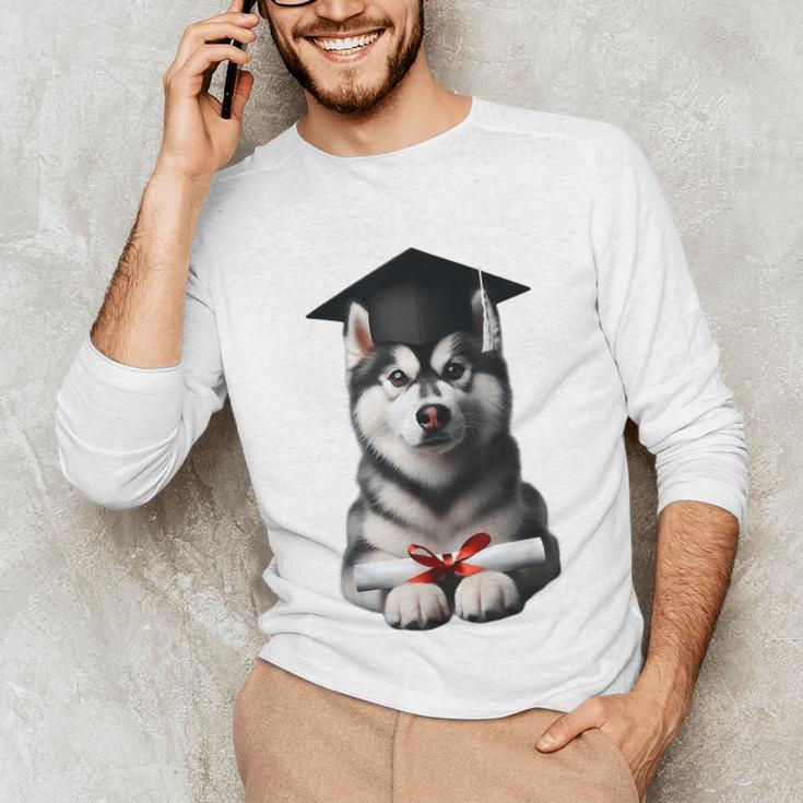 Siberian Husky Dog Graduation Cap Training School Graduate Men Women Kids Unisex Long Sleeve T-Shirt