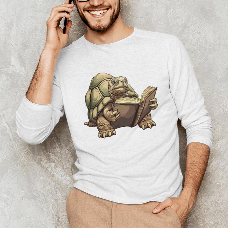 Sulcata Tortoise Reading A Book Unisex Long Sleeve T-Shirt