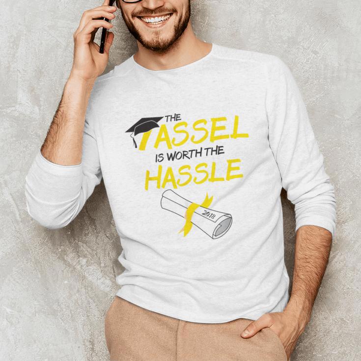 Tassel Worth The Hassle 2018 Graduation Quote Ylw Unisex Long Sleeve T-Shirt