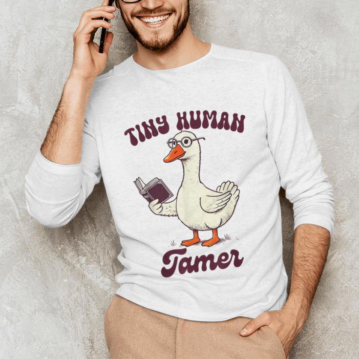Teacher Silly Goose Reading Book Teaching Tiny Human Tamer Unisex Long Sleeve T-Shirt