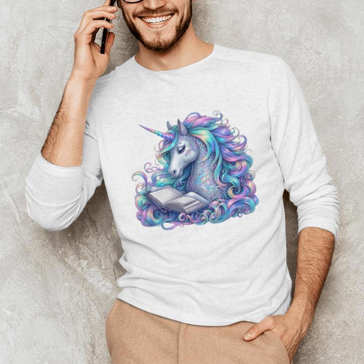 Unicorn Reading For Book Lovers Readers Unisex Long Sleeve T-Shirt Unicorn Reading For Book Lovers Readers Unisex Long Sleeve T-Shirt