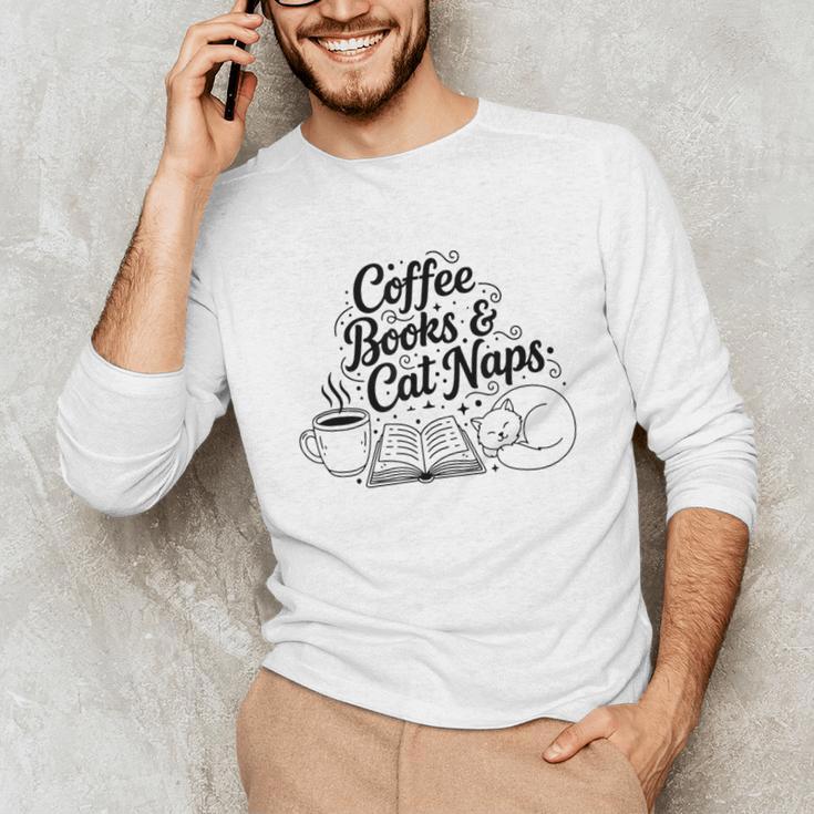 Vintage Retro Coffee Books & Cat Naps Unisex Long Sleeve T-Shirt