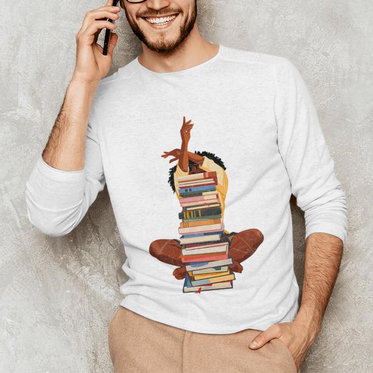 Woman And Books Stack Afro Girl Book Lover Premium Tri-Blend Unisex Long Sleeve T-Shirt