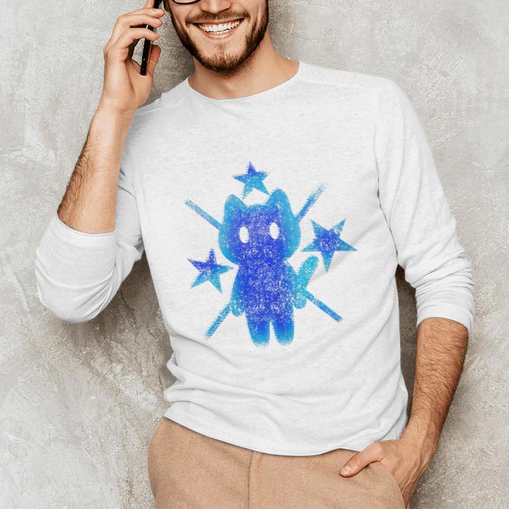 Yk2 Grunge Earthy Blue Cat With Stars Tomboy 90s Nostalgia Premium Tri-Blend Unisex Long Sleeve T-Shirt
