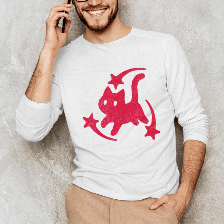 Yk2 Grunge Scary Cat With Shooting Stars 90s Nostalgia Unisex Long Sleeve T-Shirt