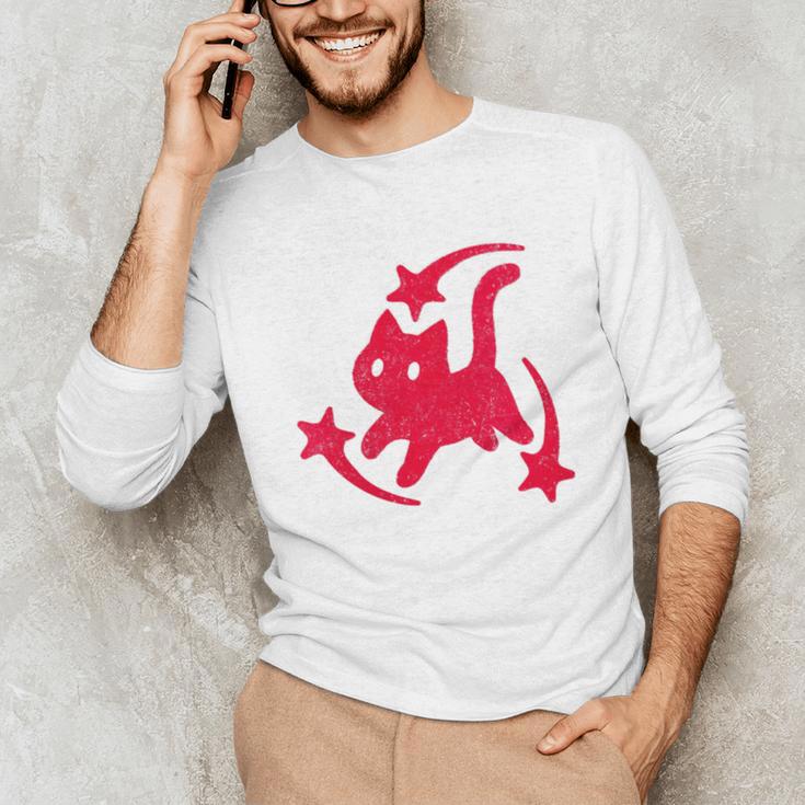 Yk2 Grunge Scary Cat With Shooting Stars 90s Nostalgia Unisex Long Sleeve T-Shirt