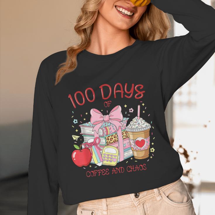 100th Day Of School Teachers 100 Days Of Coffee Chaos Books Unisex Long Sleeve T-Shirt