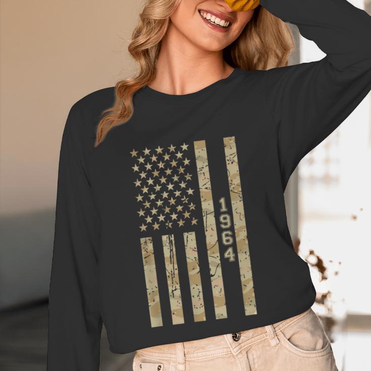 1964 Year Nostalgia Desert Camo Distressed American Flag Unisex Long Sleeve T-Shirt