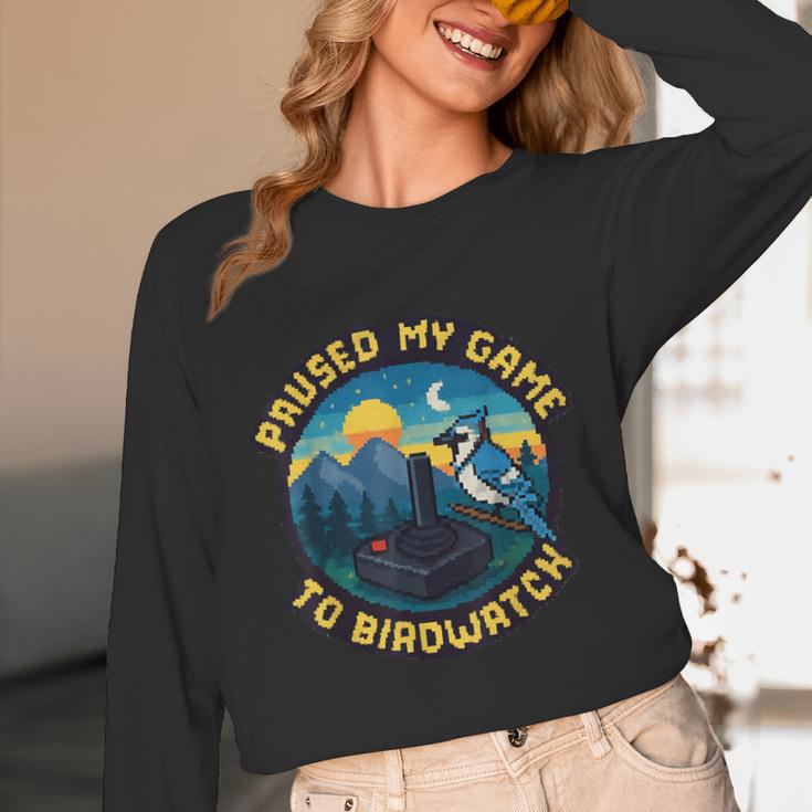 8-Bit Gamer Birder Blue Jay Arcade Nostalgia Nature Unisex Long Sleeve T-Shirt