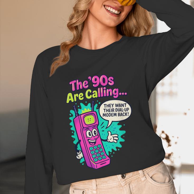 The 90s Are Calling Retro 90s Kid Nostalgia Gag Meme Unisex Long Sleeve T-Shirt