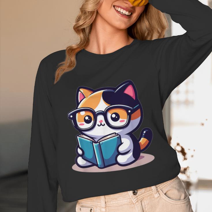 Adorable Book Lover Calico Cat With Reading Glasses Cute For Men Women Kids Unisex Long Sleeve T-Shirt Adorable Book Lover Calico Cat With Reading Glasses Cute For Men Women Kids Unisex Long Sleeve T-Shirt