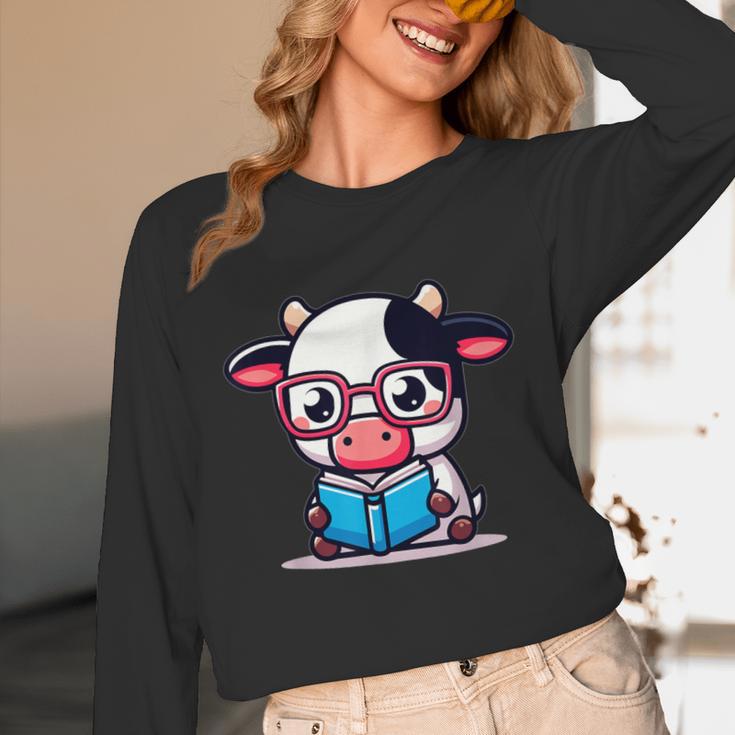 Adorable Book Lover Cow With Reading Glasses Cute Unisex Long Sleeve T-Shirt Adorable Book Lover Cow With Reading Glasses Cute Unisex Long Sleeve T-Shirt