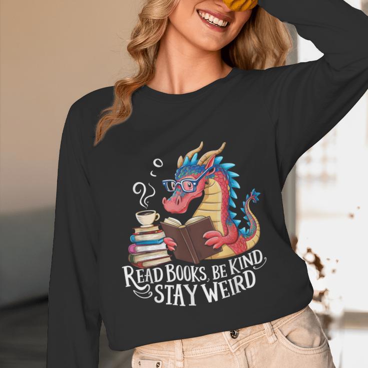 Adorable Book Lover Dragon Read Books Be Kind Stay Weird Unisex Long Sleeve T-Shirt