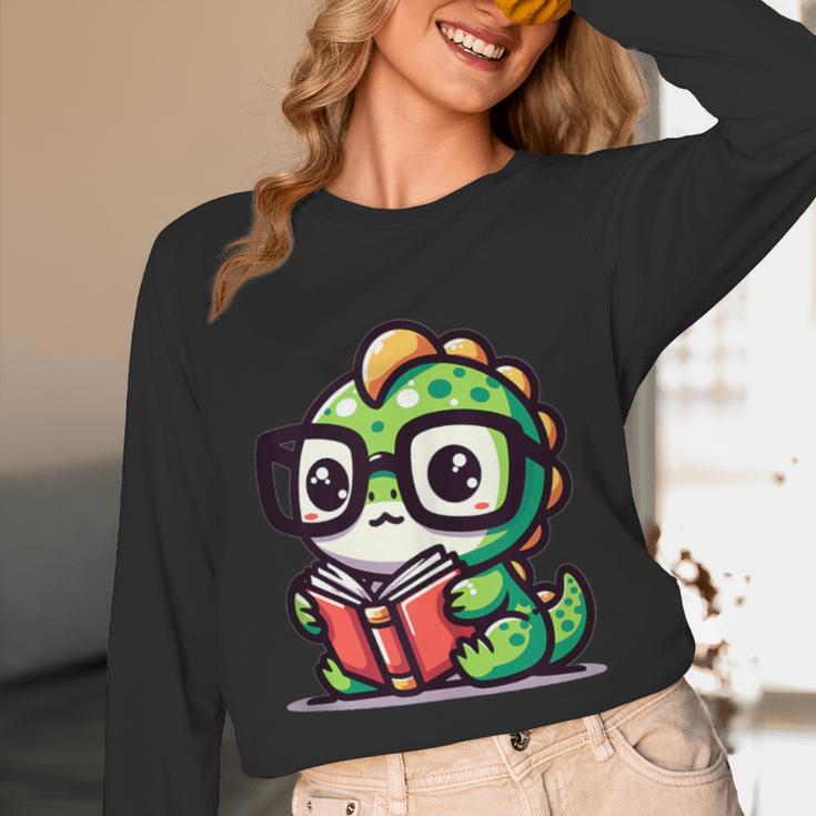 Adorable Book Lover Iguana With Reading Glasses Cute Unisex Long Sleeve T-Shirt