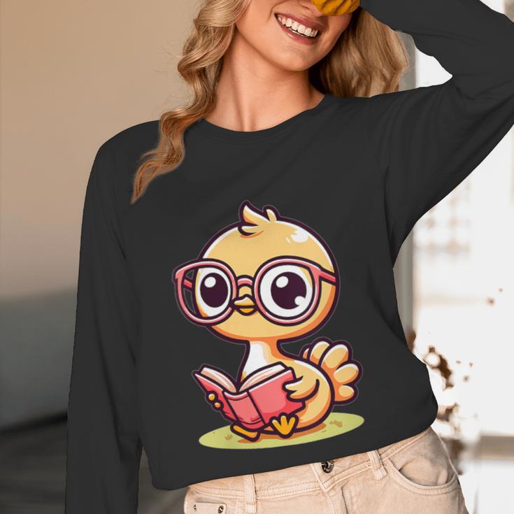 Adorable Book Lover Ostrich With Reading Glasses Cute Unisex Long Sleeve T-Shirt