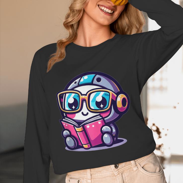 Adorable Book Lover Robot With Reading Glasses Cute Unisex Long Sleeve T-Shirt